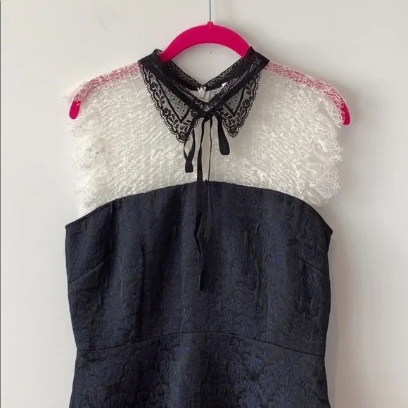 Sandro Flavia Dress Black White Eyelash Lace Flare Brocade - Picture 10 of 15